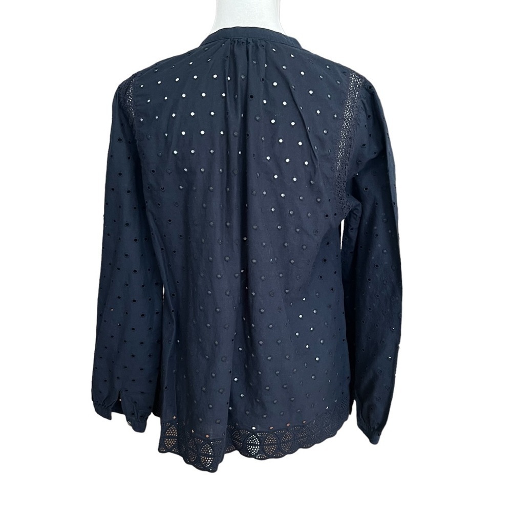 J. CREW Navy Blue Eyelet Button Up Blouse - Picture 4 of 6